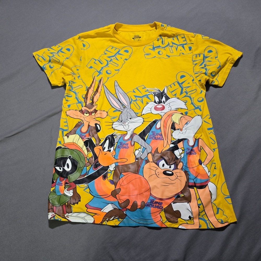 FLAWS Space Jam T-Shirt Mens Large Yellow Tune Squad Looney Tunes Graphic Tee